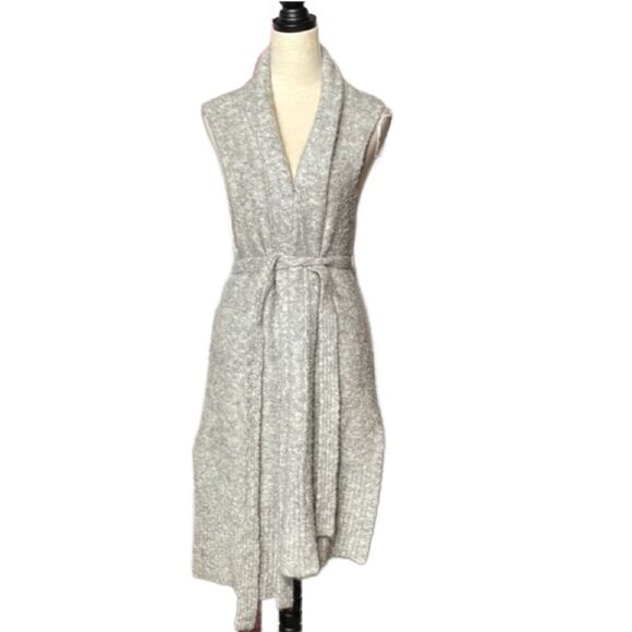 Lou & Grey Wool Blend Long Grey Sweater Vest/Duster w/Slits & Pockets (Small) - Picture 11 of 14